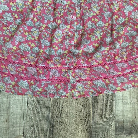 Anthropologie RannaGill Pink Floral Boho Pintuck Crochet Lace Chiffon Top S - Picture 9 of 13